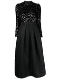 A-Line Cocktail Dresses Backless Black Dress Wedding Party Wear Tea Length Long Sleeve High Neck Satin with Sequin