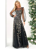 Mermaid / Trumpet Evening Gown Elegant Dress Formal Floor Length Long Sleeve Jewel Neck Tulle with Sequin