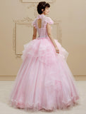 Ball Gown High Neck Floor Length Organza Tulle Wedding Dress with Crystal Beading Bow Flower