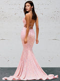 Mermaid / Trumpet Prom Dresses Open Back Dress Prom Sweep / Brush Train Sleeveless Sweetheart Sequined Backless with Sequin