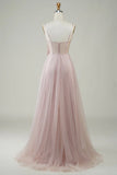 A-Line Corset Long Tulle Prom Dress with Appliques