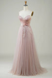 A-Line Corset Long Tulle Prom Dress with Appliques