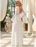 Hall Wedding Dresses Mermaid / Trumpet Jewel Neck Long Sleeve Floor Length Lace Bridal Gowns With Lace