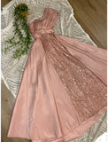 Sheath / Column Evening Gown Glittering Dress Formal Sweep / Brush Train Short Sleeve One Shoulder Satin with Ruched Sequin