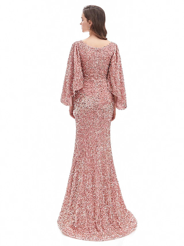 Mermaid / Trumpet Evening Gown Sparkle Dress Formal Evening Court Train Long Sleeve Sweetheart Sequined with Sequin