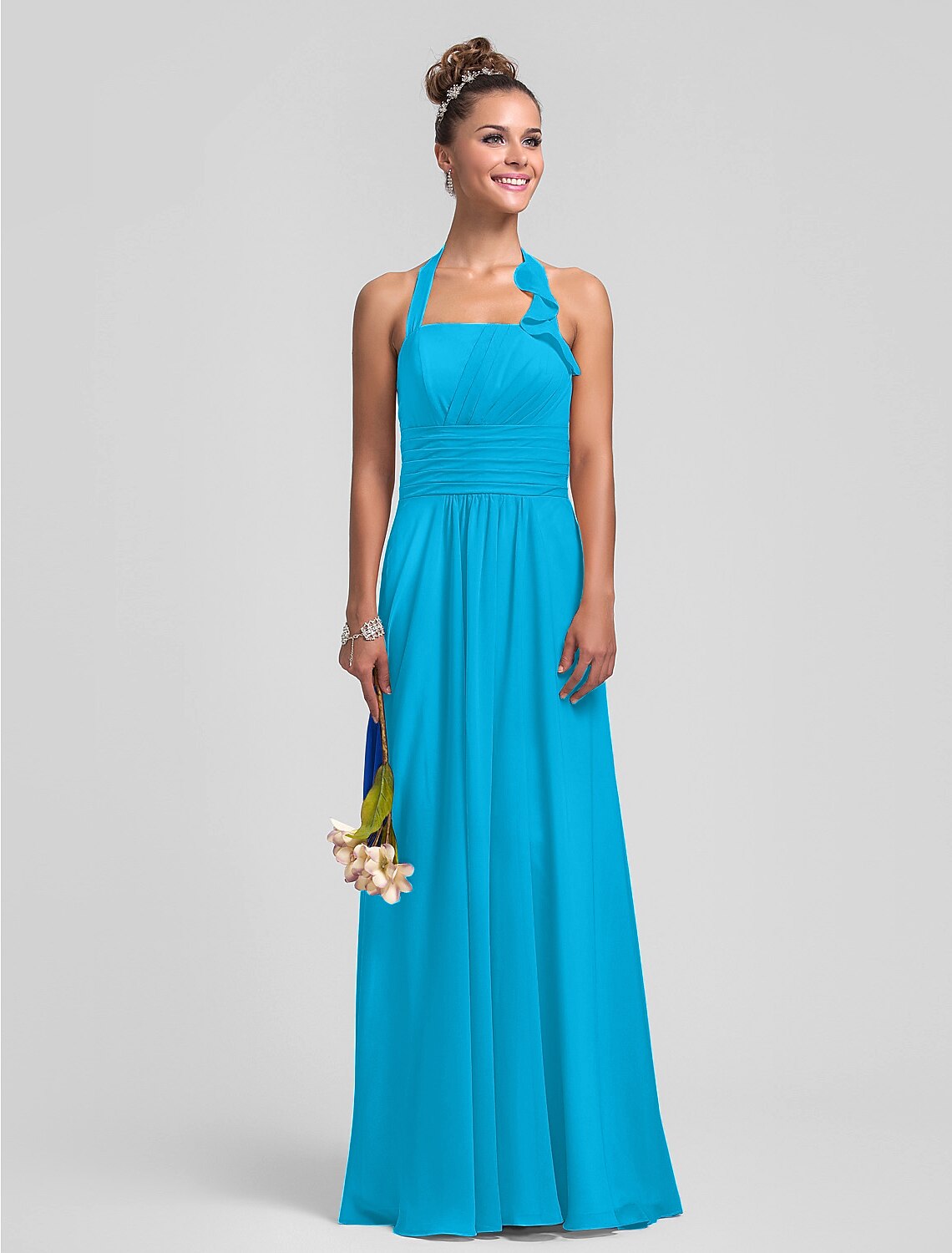 Sheath/Column Square Neck Sleeveless Floor-Length Ruched Bridesmaid Dresses With Side Slit