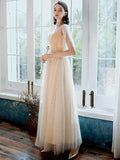 A-Line Prom Dresses Glittering Dress Party Wear Ankle Length Half Sleeve High Neck Tulle with Pleats Sequin