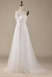 V-Neck Tulle Sweep Train Wedding Dress with Lace