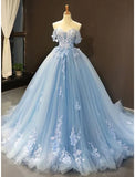 Ball Gown Prom Dresses Floral Dress Wedding Quinceanera Court Train Short Sleeve Sweetheart Lace with Pleats Appliques