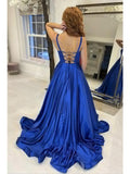 A-Line Prom Dresses Princess Dress Formal Sweep / Brush Train Sleeveless Strapless Satin Backless with Pleats