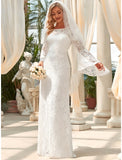 Hall Wedding Dresses Mermaid / Trumpet Jewel Neck Long Sleeve Floor Length Lace Bridal Gowns With Lace