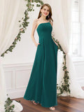 A-Line Bridesmaid Dress One Shoulder Sleeveless Elegant Floor Length Chiffon with Pleats