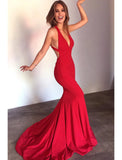 Mermaid / Trumpet Evening Gown Sexy Dress Formal Court Train Sleeveless V Neck Stretch Fabric with Strappy