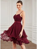A-Line Homecoming Dresses Elegant Dress Homecoming Short / Mini Sleeveless Sweetheart Chiffon with Pure Color Tiered