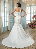 Wedding Dresses One Shoulder Court Train Tulle Sleeveless with Beading Appliques Flower