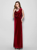 Mother of the Bride Dress Cowl Neck Floor Length Velvet Sleeveless with Crystals Beading