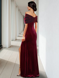 Sheath / Column Evening Gown Elegant Dress Wedding Guest Floor Length Sleeveless V Neck Velvet with Pleats Ruffles