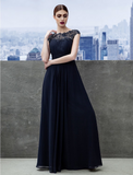 A-Line Evening Gown Empire Dress Wedding Guest Floor Length Short Sleeve Boat Neck Chiffon with Ruched Lace Insert