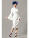 Mother of the Bride Dress Wrap Included High Neck Knee Length Jersey 3/4 Length Sleeve with Crystals