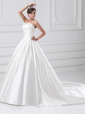 Ball Gown Wedding Dresses Strapless Court Train Satin Strapless Plus Size with Ruched Draping