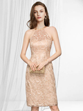 Elegant bodycon Homecoming Party Wear Dress Jewel Neck Sleeveless Knee Length Lace with Lace Insert Appliques