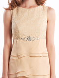 Mother of the Bride Dress Strapless Knee Length Chiffon Sleeveless with Crystals
