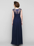 A-Line Mother of the Bride Dress See Through V Neck Ankle Length Chiffon Lace Sleeveless with Lace Criss Cross