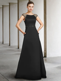 A-Line Mother of the Bride Dress Elegant Jewel Neck Floor Length Satin Sleeveless with Sash  Ribbon