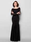 Mother of the Bride Dress Beautiful Back Jewel Neck  Lace Jersey Long Sleeve with Lace Ruched Beading