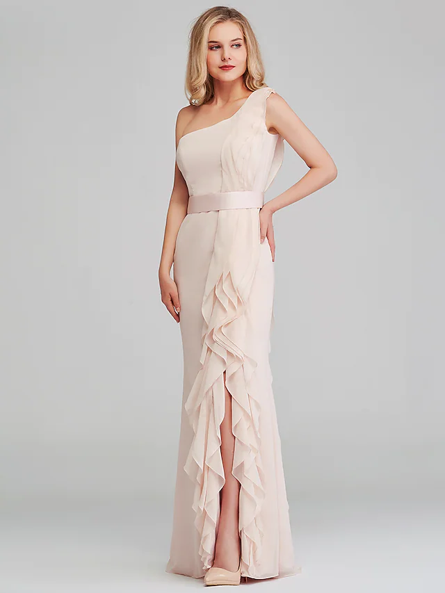 Long Chiffon Dress for Bridesmaid with Bow Steel Grey main image 1