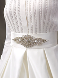 Ball Gown Wedding Dresses High Neck  Satin Long Sleeve Glamorous Sparkle & Shine with Bowknot Sash  Ribbon Beading