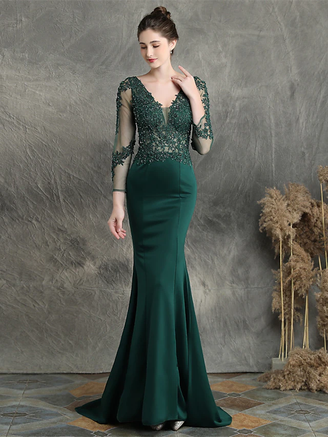 Cotton V-neck Beadings Long Mermaid Evening Dress Cotton V-neck Beadings Long Mermaid Evening Dress