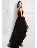A-Line Cocktail Dresses Elegant Dress Party Wear Asymmetrical Sleeveless V Neck Organza with Rhinestone Ruffles