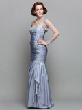 Mother of the Bride Dress Wrap Included Strapless Floor Length Lace Taffeta Long Sleeve with Ruched Beading Appliques