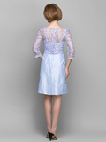 Mother of the Bride Dress Convertible Dress Bateau Neck Knee Length Lace Taffeta  Length Sleeve with Lace