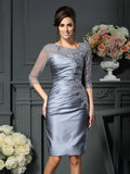 Scoop Beading Sleeves Short Satin Mother of the Bride Dresses
