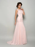 Scoop Beading Sleeveless Long Chiffon Mother of the Bride Dresses Pink