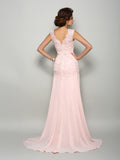 Scoop Beading Sleeveless Long Chiffon Mother of the Bride Dresses Pink
