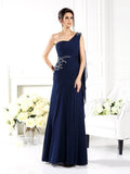 One-Shoulder Sleeveless Long Chiffon Mother of the Bride Dresses