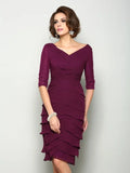 V-neck  Sleeves Short Chiffon Mother of the Bride Dresses