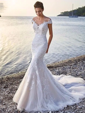 Wedding Dresses Scoop Neck Court Train Organza Sleeveless Sexy Wedding Dress in Color with Appliques
