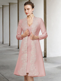 Mother of the Bride Dress Elegant V Neck Knee Length Stretch Fabric Half Sleeve with Appliques