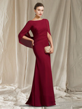 Mother of the Bride Dress Elegant Jewel Neck Floor Length Chiffon Half Sleeve with Ruched