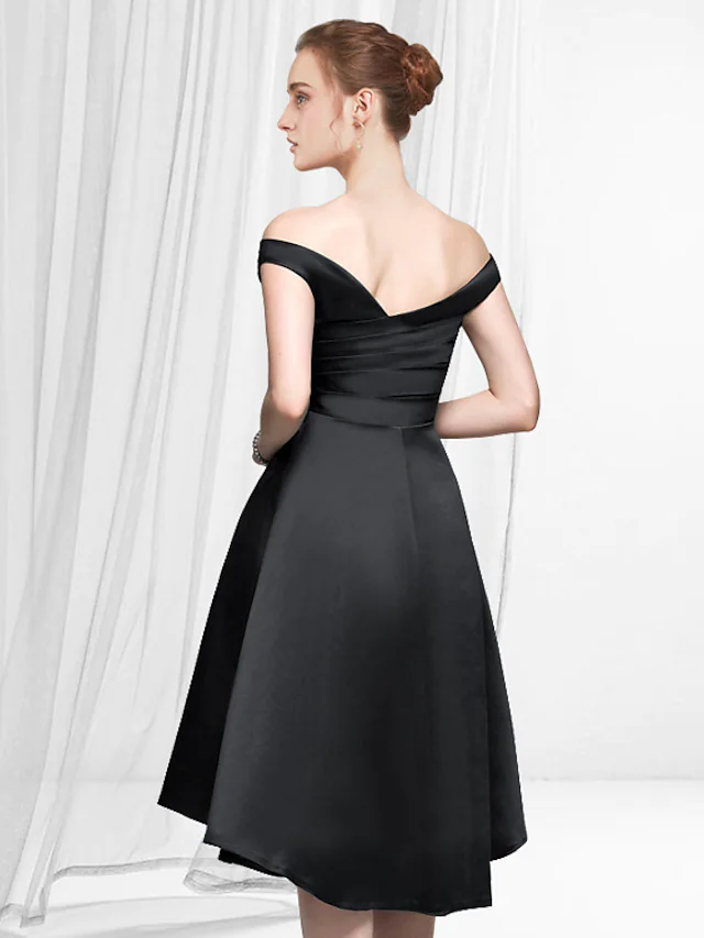 A-Line Reformation Amante Minimalist Party Wear Cocktail Party Dress Off Shoulder Sleeveless Asymmetrical Satin with Sleek