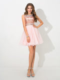 A-Line Princess Sheer Neck Sequin Sleeveless Short Chiffon Cocktail Dresses