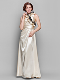 A-Line Mother of the Bride Dress Wrap Included V Neck Floor Length Stretch Satin  Length Sleeve with Ruffles Side Draping