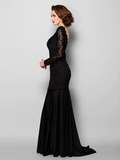 Mother of the Bride Dress Beautiful Back Jewel Neck  Lace Jersey Long Sleeve with Lace Ruched Beading