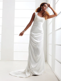 Wedding Dresses Scoop Neck  Charmeuse Beaded Lace Cap Sleeve Simple Backless with Appliques