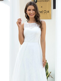 A-Line Wedding Dresses Jewel Neck Floor Length Lace Tulle Sleeveless Country Casual