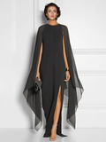Elegant Formal Evening Weddiing Guest Dress Jewel Neck Jewel Sleeveless Floor Length Chiffon with Split Front